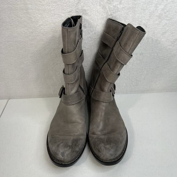 Born Size 8 Mariette Boots Gray Leather Buckle Moto Punk Grunge Boho Mid Calf - Picture 5 of 11